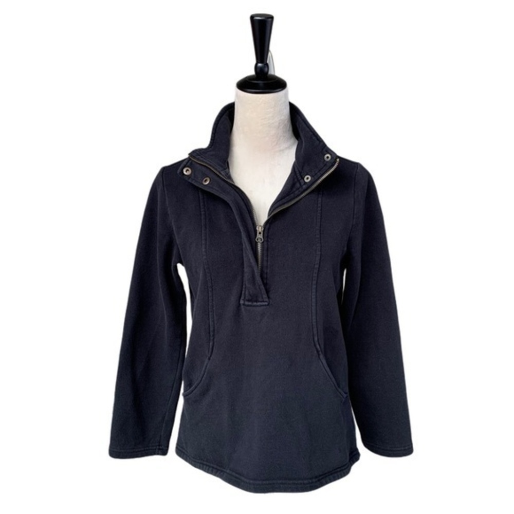 Coldwater Creek Black Cotton Blend Quarter Zip Snap Pullover Normcore Sweatshirt